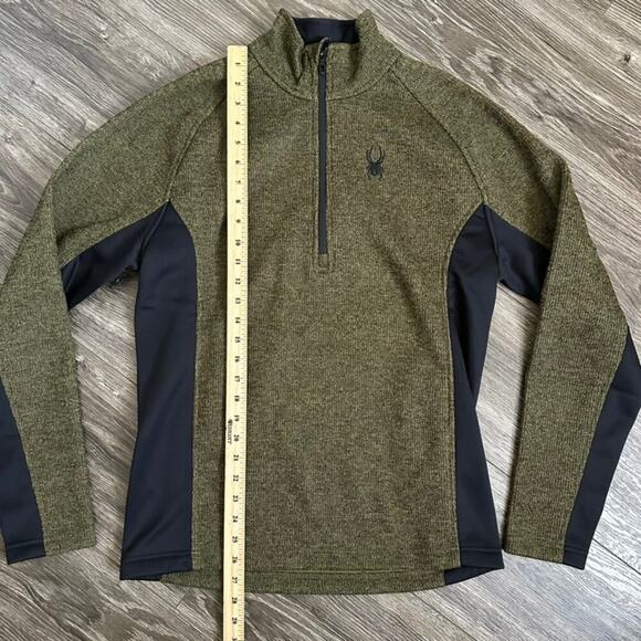 Spyder Men's Green 1/4 Zip Long Sleeve Thermal Waffle Ski Fleece Sweater M - Picture 2 of 7
